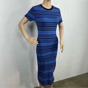 TOPSHOP Women’s size 4 Blue Purple Black Striped Midi Body-con Dress New